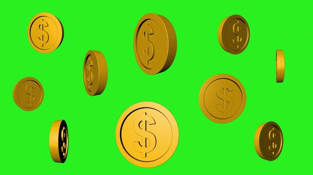 Golden dollar sign coin on a green screen