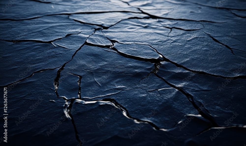 Poster deep navy blue textured surface with subtle crack patterns and light reflections, creating a sense o
