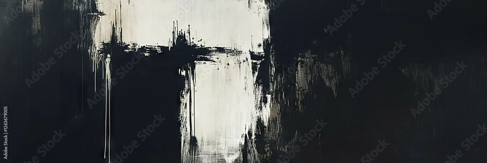 Poster mottled black and white texture with overlapping areas and shadows creating visual chaos