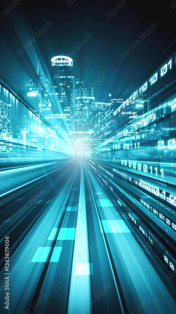 Poster digital data flow on road in concept of cyber global communication and coding with graphic creating 