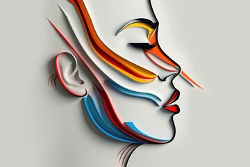 Naklejka premium A colorful, stylized profile of a female face, showcasing vibrant lines and curves creating a modern artistic effect. Bold Beauty Fusion, Creative Face Vibes