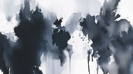 Abstract Ink Wash Painting in Shades of Gray and White for Background