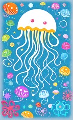 Fototapeta premium a jellyfish with many different colors and sizes of jellyfishs around it,