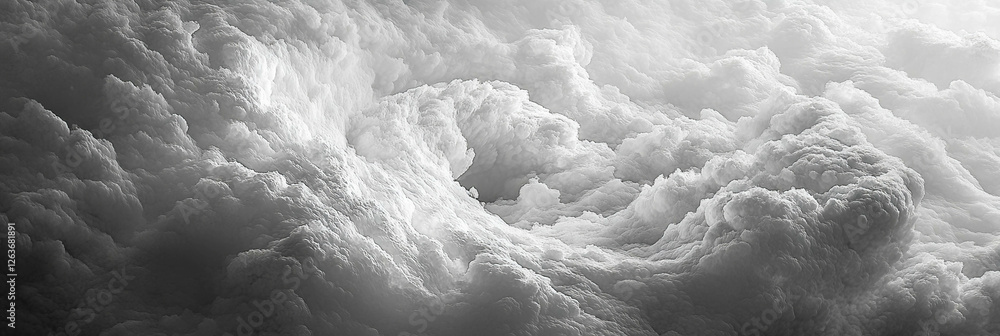 Poster mottled grayscale texture resembling turbulent clouds capturing chaotic movement and depth