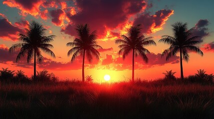 Obraz premium Tropical Sunset Palm Trees Landscape