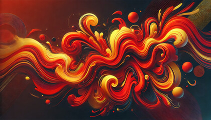情熱的な炎の渦 – 赤と金のエネルギッシュな抽象アート