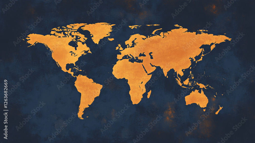 Aufkleber a glowing orange world map set against a dark blue textured background creating a bold contrast and 