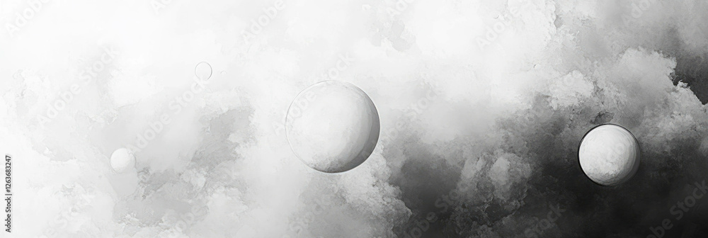 Poster texture of mottled grayscale featuring scattered smooth circles in varied transparency