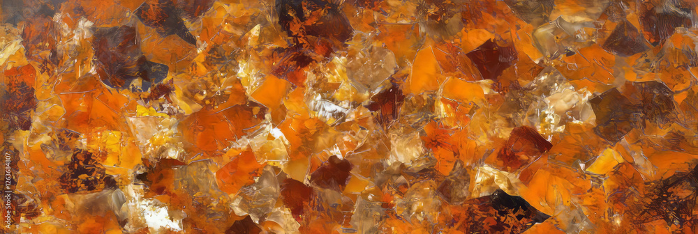 Poster mottled texture in orange and brown hues with defined edges and deep shadows