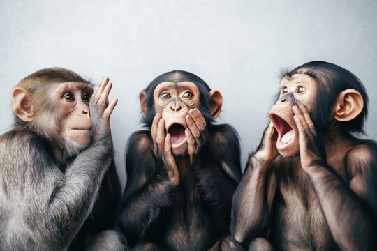 Wisdom in Silence: The three wise monkeys embodying the ancient principle of seeing, hearing, and speaking no evil in their playful expressions