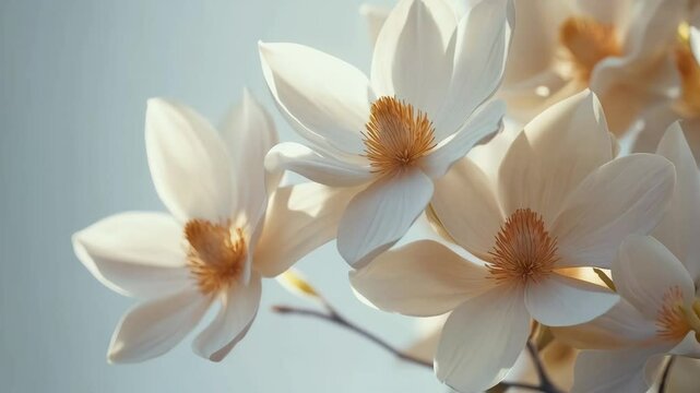 Blossoming magnolia flowers gently swaying in spring breeze