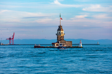 Fototapeta premium Turkey, Istambul - 21 April 2019 - Leander`s Tower on the Bosphorus in Istanbul
