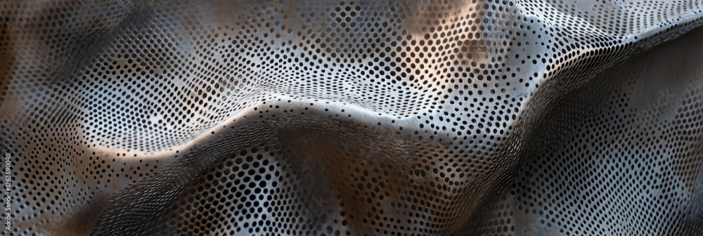 Poster nylon mesh netting texture combined with smooth steel surface and sheen under light