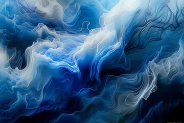 Fototapeta premium This stunning image captures swirling blue waves, creating an ethereal and fluid visual experience that evokes feelings of calm and serenity.