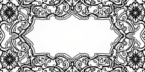 Obraz premium Geometric Islamic Motifs A high-detail black-and-white of geometric Islamic patterns, with a free area to add text, 4K