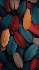 Colorful feathers arranged in a vibrant pattern creating a captivating visual display