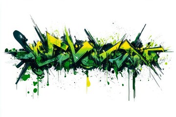 Vivid green graffiti with dynamic flowing style. Neural network AI generated