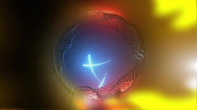 Cosmic energy abstraction. The virtual sphere plays with light and waves, emphasizing the creativity and attractive mystery of space.
