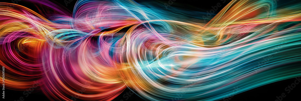 Poster complex overlapping bokeh forms vibrant light patterns in radiant hues