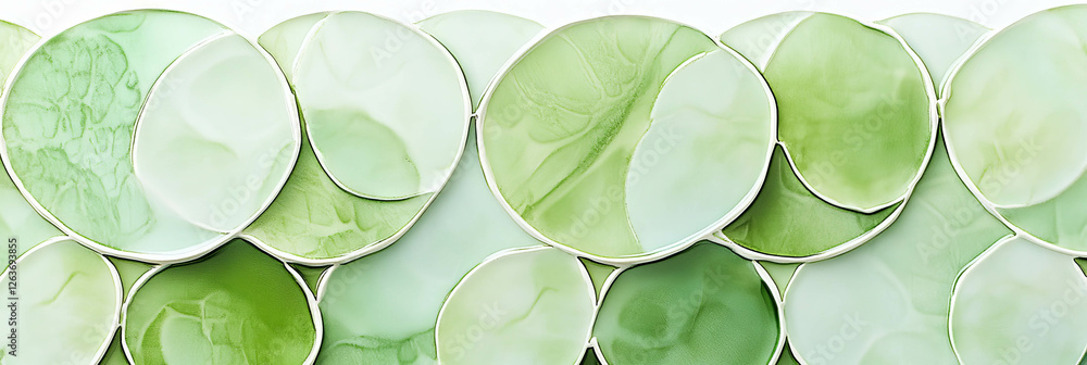 Poster overlapping circle and square pattern with muted greens showcasing a smooth glazed surface design