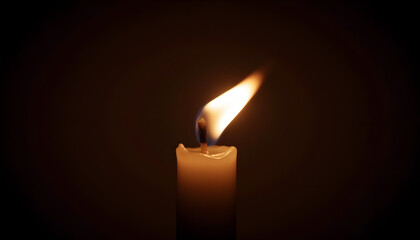 Flame burning on white candle against dark background