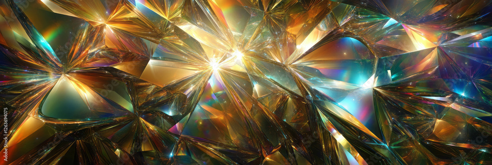 Poster overlapping crystal flares create dynamic light patterns and vivid colors