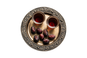 Ornate Tray holds Dates and Tea a Sweet Ramadan Treat