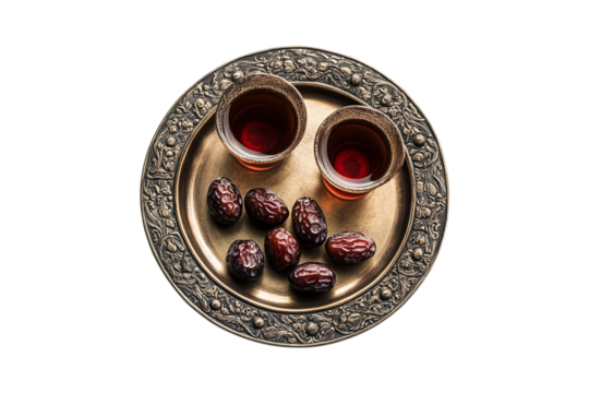 Ornate Tray holds Dates and Tea a Sweet Ramadan Treat