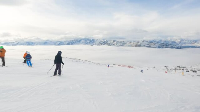 Female skier on ski run Groste Madonna di Campiglio, Italian Dolomites