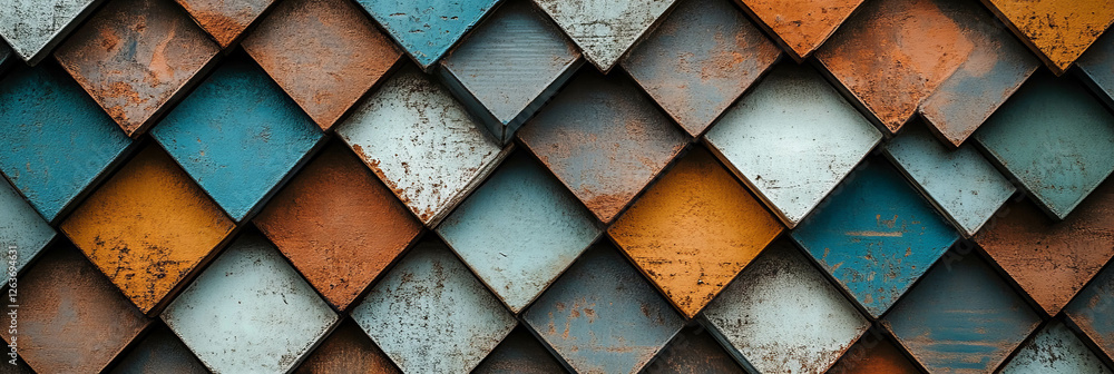 Poster modern textured pattern featuring muted blues and metallic hues in a triangular design