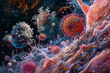 Obraz premium Vibrant molecular world in cosmic hues. Neural network AI generated