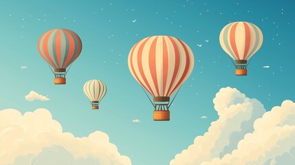Fototapeta premium Hot air balloons floating in the sky with clouds