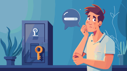 Confused Man Choosing Correct Key for Account Protection and Password Recovery