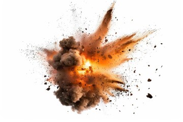 A fiery explosion with intense orange flames and billowing smoke clouds isolated. Neural network ai generated