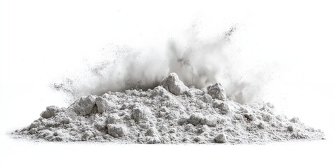 Majestic heap of pristine white, smoky gray stones amidst scattered earthy detritus, commanding attention at the heart of this vivid scene