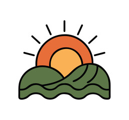 Camping sunrise over mountain scenery