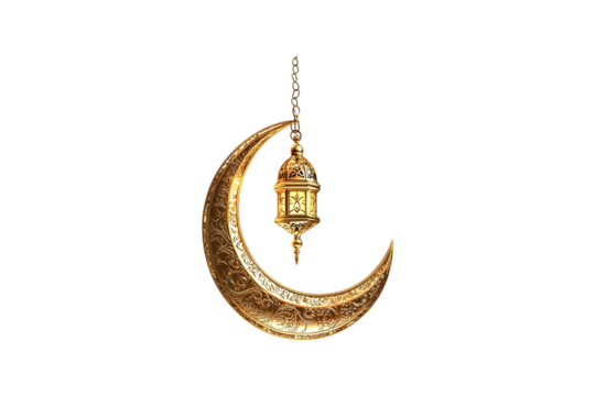 Golden crescent moon Ramadan lantern hanging elegant design festive celebration