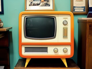 TV set with empty screen in retro futuristic style