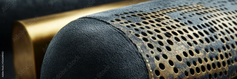 Poster exploring the unique textures of perforated nylon suede and matte brass