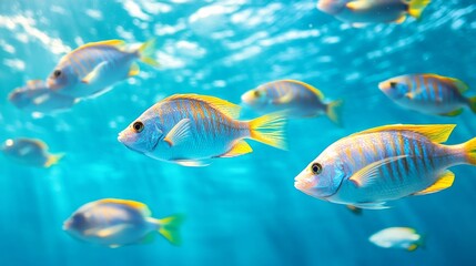 Fototapeta premium A group of Nile tilapia fish swimming in the ocean