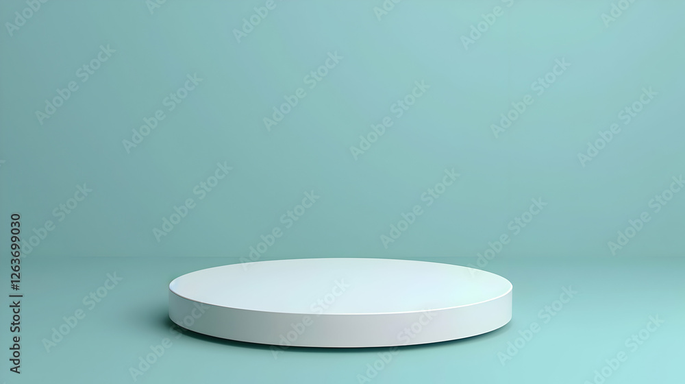 Poster Minimalist studio scene featuring a circular display platform against a soft blue background