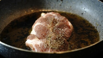 Preparing the pan and steak: seasoning, heating, and cooking to perfection. Juicy steak with a golden crust—perfect for culinary projects!
