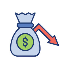 Financial crisis falling bag of money icon