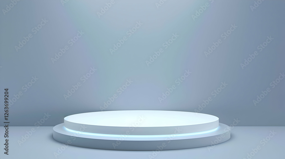 Poster modern illuminated display platform in a minimalist studio setting with soft lighting