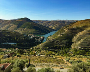 Landscape view of beautiful mountains in the Douro Valley wine region of Portugal