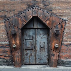 Industrial doorway design urban setting architectural detail rustic environment close-up view urban decay concept