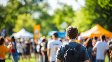 Fototapeta premium Volunteers at Charity Event in Vibrant Park Scene