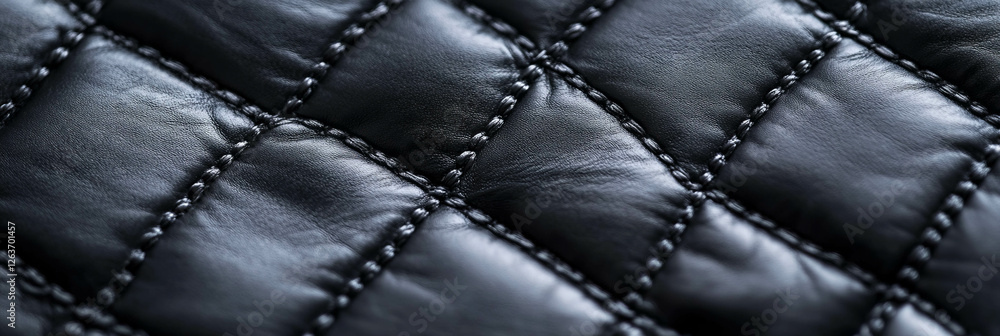 Poster quilted black texture with diagonal stitching creating a diamond padded pattern