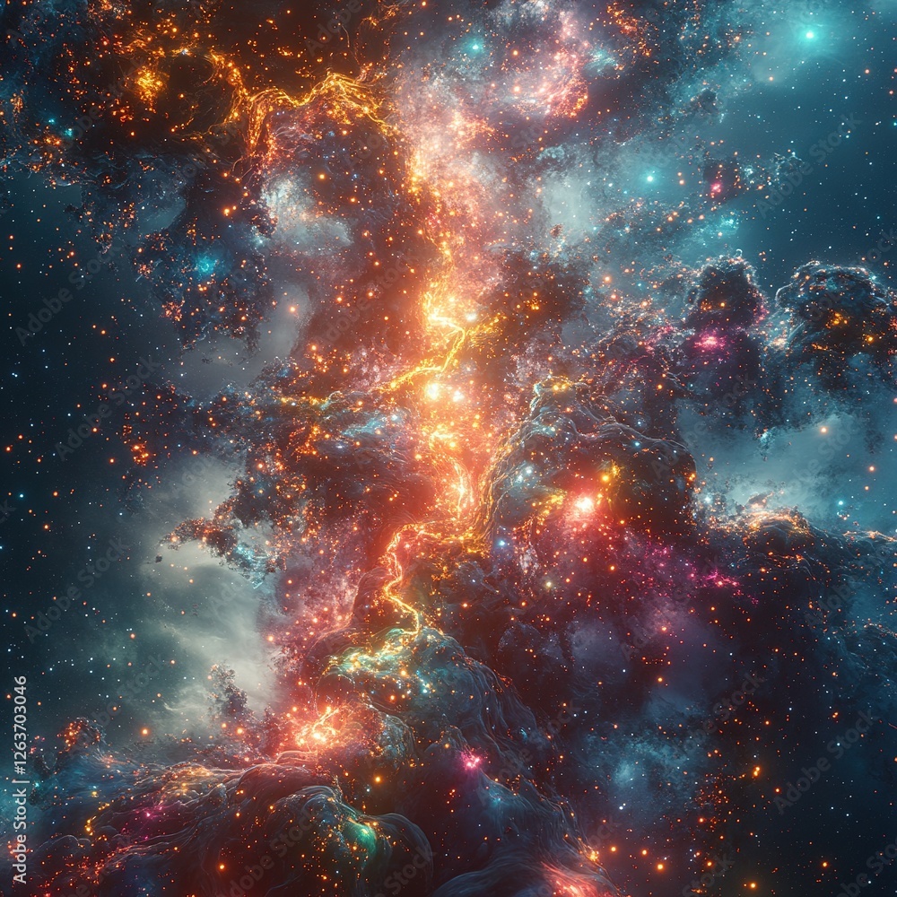 Poster cosmic explosion of colors outer space digital art nebula environment wide-angle view celestial wond