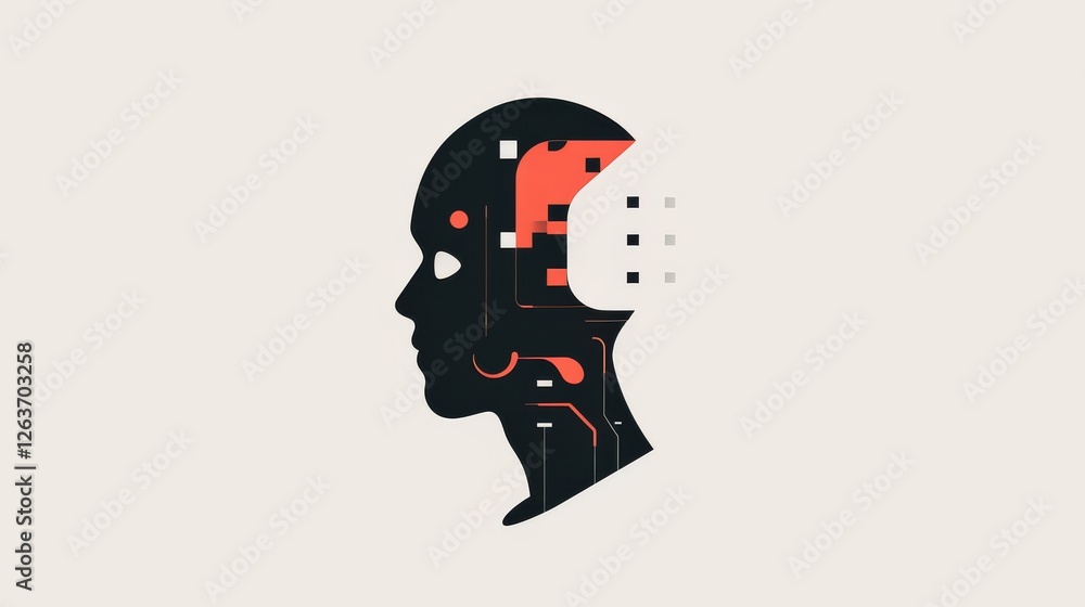 Poster profile silhouette of a human head featuring abstract circuit patterns and modern tech aesthetics in